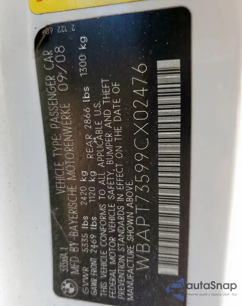 2009 BMW 535 Xi z USA, uszkodzony, nr VIN WBAPT73599CX02476